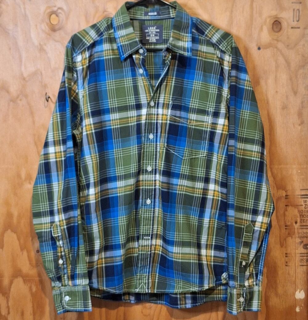 L.O.G.G. by H&M Shirt Men's Medium Regular Green Blue Plaid Normcore Classic